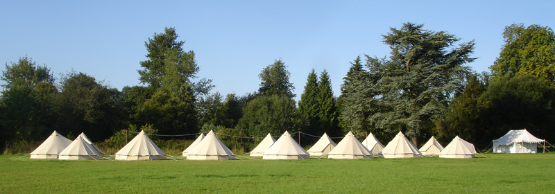 Pop-up bell tent camping villages, temporary tented accommodation, hire tent villages Cotswolds Glos